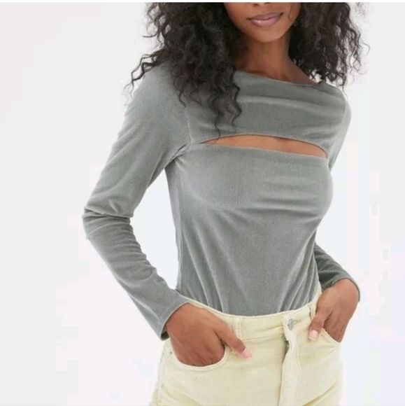 NWT URBAN OUTFITTERS Out From Under Peek Velvet Bodysuit in Slate Size Medium - Picture 11 of 11